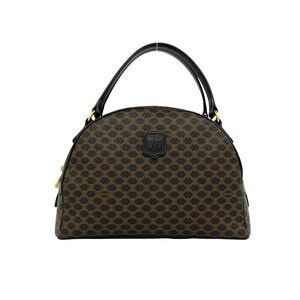 CELINE Vintage Macadam Blazon Pattern Leather Handbag Boston Bag Black Brown ...